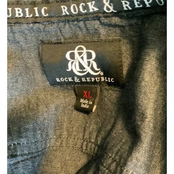 Rock & Republic Button Up Shirt Mens XL Long Sleeve Pockets Charcoal Gray - Picture 4 of 6